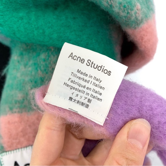 ACNE STUDIOS Wool Blend Checked Scarf Pink Purple Green - Picture 4 of 6
